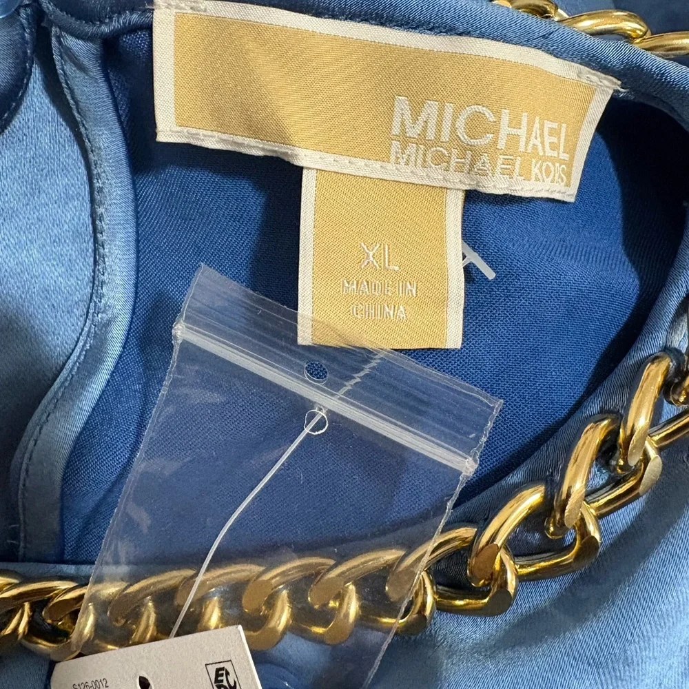 NWT Michael Kors Women’s Chain‎ Neck Bell Sleeve Dress Satin Charmeuse Luxe Mini